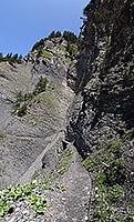A section of the Bisse du Ro crossing steep scree slopes