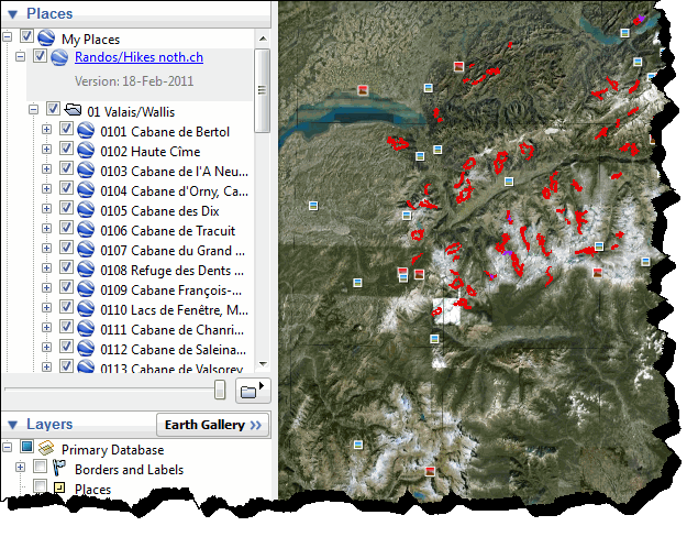 All hikes in Google Earth