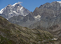 Col d'Arc. View at the Great St-Bernard hospice and the pass road