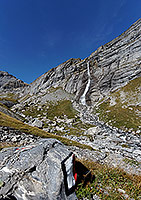 The Tièche waterfall, coming down from Les Outannes